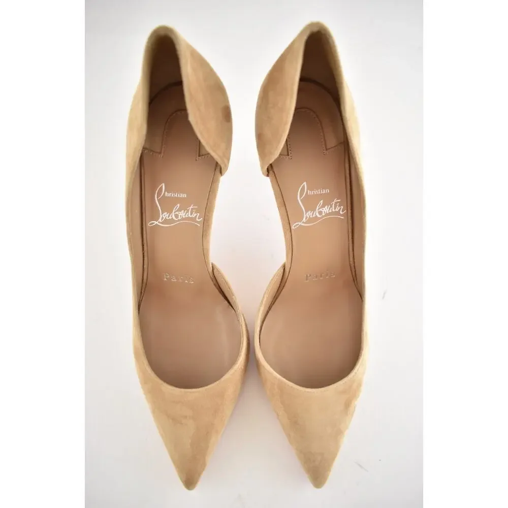Christian Louboutin Iriza 85 Lionne Beige Suede D'orsay Classic Heel Pump 35